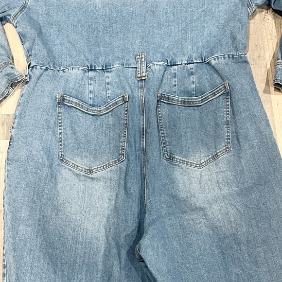 Eloquii Denim Boiler Suit Jumpsuit Light Wash Blue Long Sleeve Plus Size 22 - Picture 8 of 10
